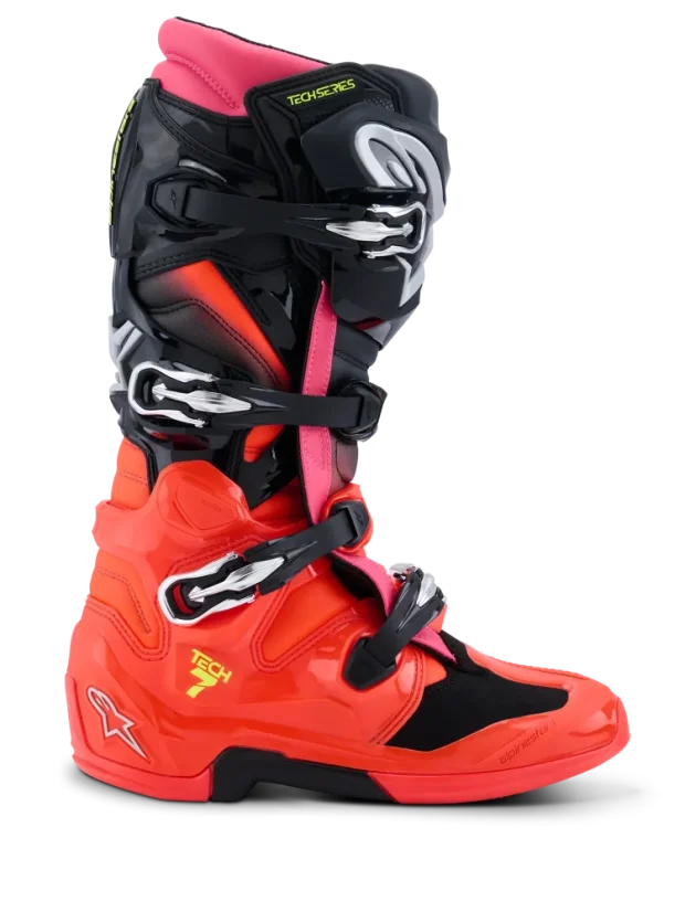 Motokrosové boty ALPINESTARS TECH 7 Černá/Červená fluo/Růžová fluo - Velikost obuvi: 43