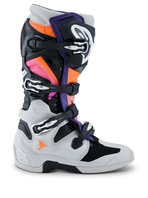 Motokrosové boty ALPINESTARS TECH 7 Černá/Světle šedá/Oranžová fluo/Magenta - Velikost obuvi: 40,5