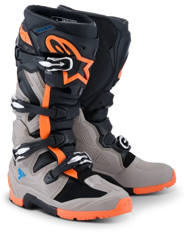 Motokrosové boty ALPINESTARS TECH 7 ENDURO Černá/šedá/Oranžová fluo - Velikost obuvi: 47