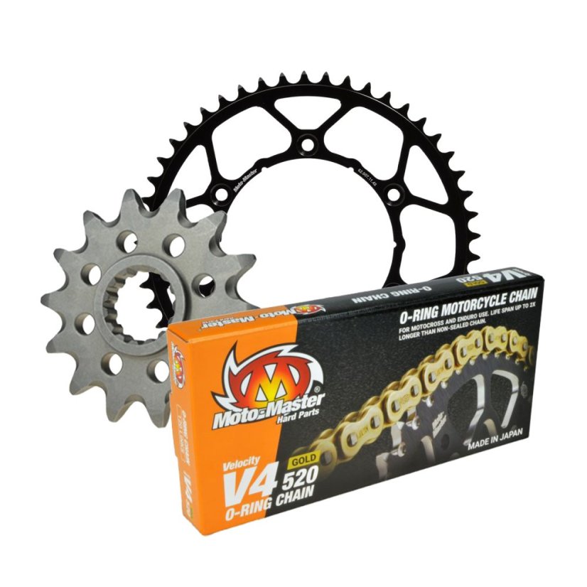 V4 Moto-Master komplet řetězová sada KTM/HQ/GG – ocelová rozeta + primární kolečko + V4 O-Ring řetěz 520