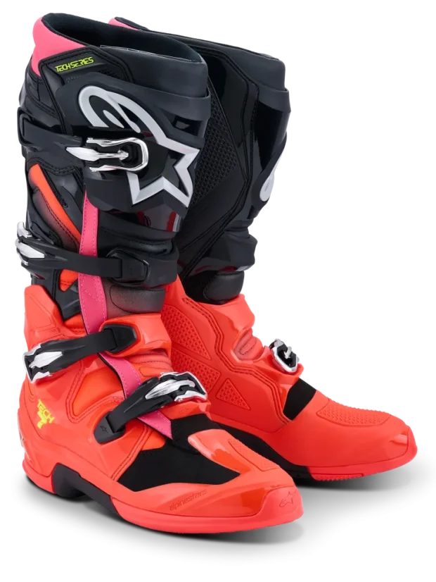 Motokrosové boty ALPINESTARS TECH 7 Černá/Červená fluo/Růžová fluo - Velikost obuvi: 43