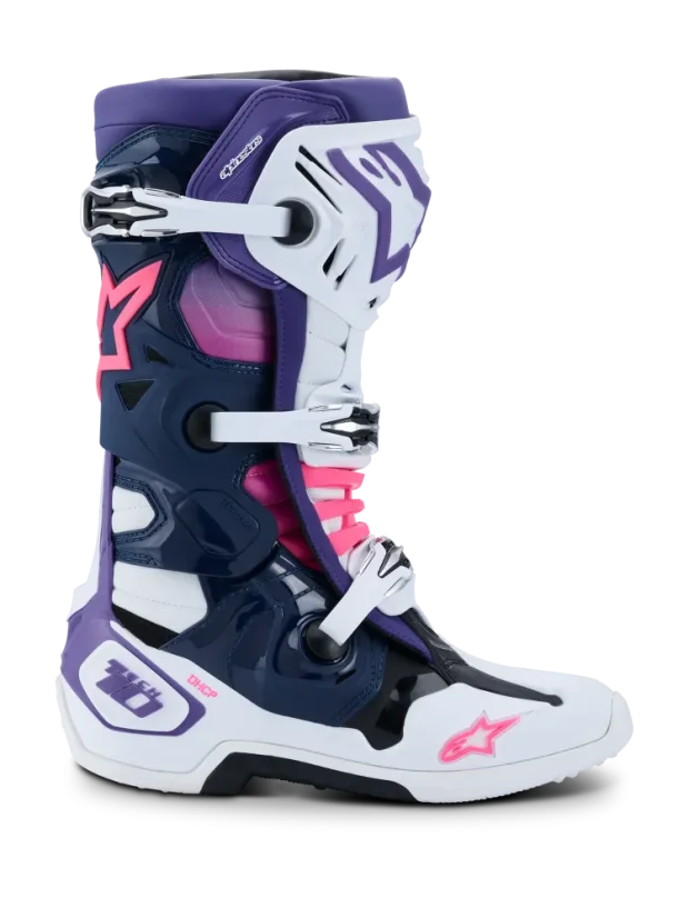 Buty enduro ALPINESTARS  TECH 10 biały / fioletowy / granatowy / różowy fluo - Rozmiar buta: 42