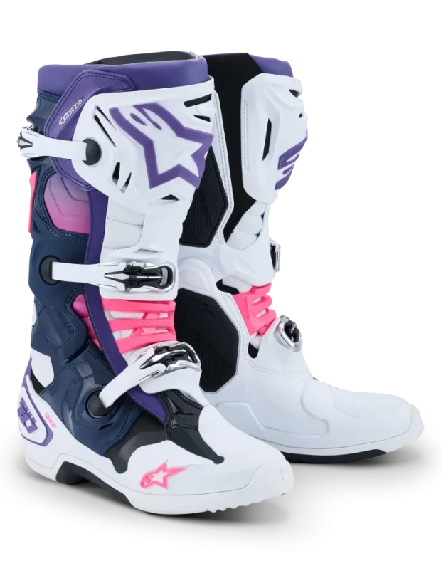 Buty enduro ALPINESTARS  TECH 10 biały / fioletowy / granatowy / różowy fluo - Rozmiar buta: 42