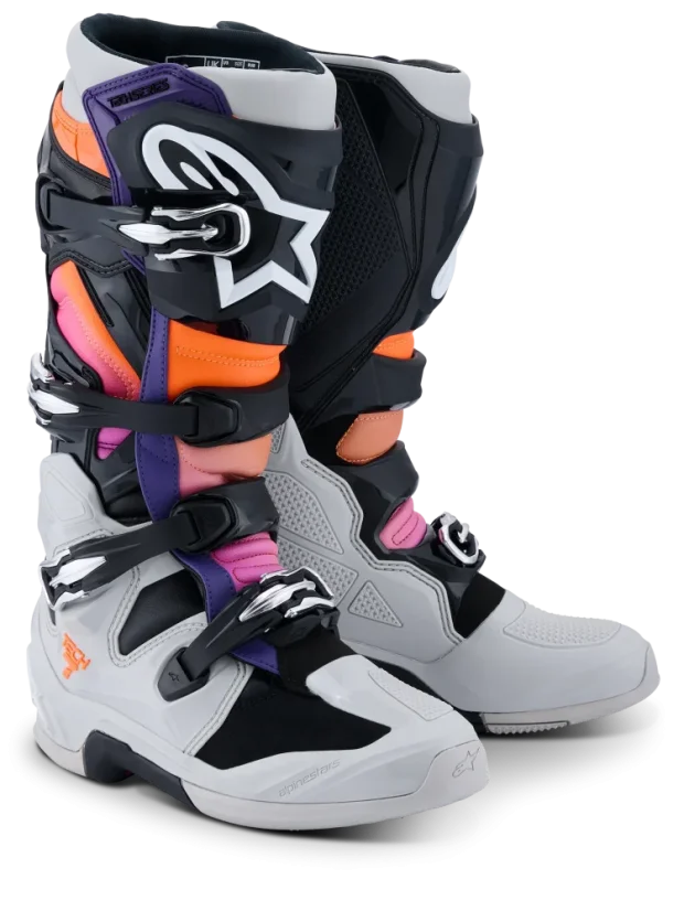 Motokrosové boty ALPINESTARS TECH 7 Černá/Světle šedá/Oranžová fluo/Magenta - Velikost obuvi: 40,5